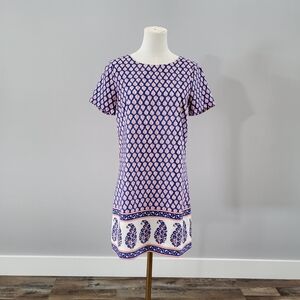 J Crew Shift Dress Blue Patterned Mini Workwear Size 2